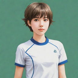 A Manga-style illustration of a girl with short hair, dressed in a tennis outfit