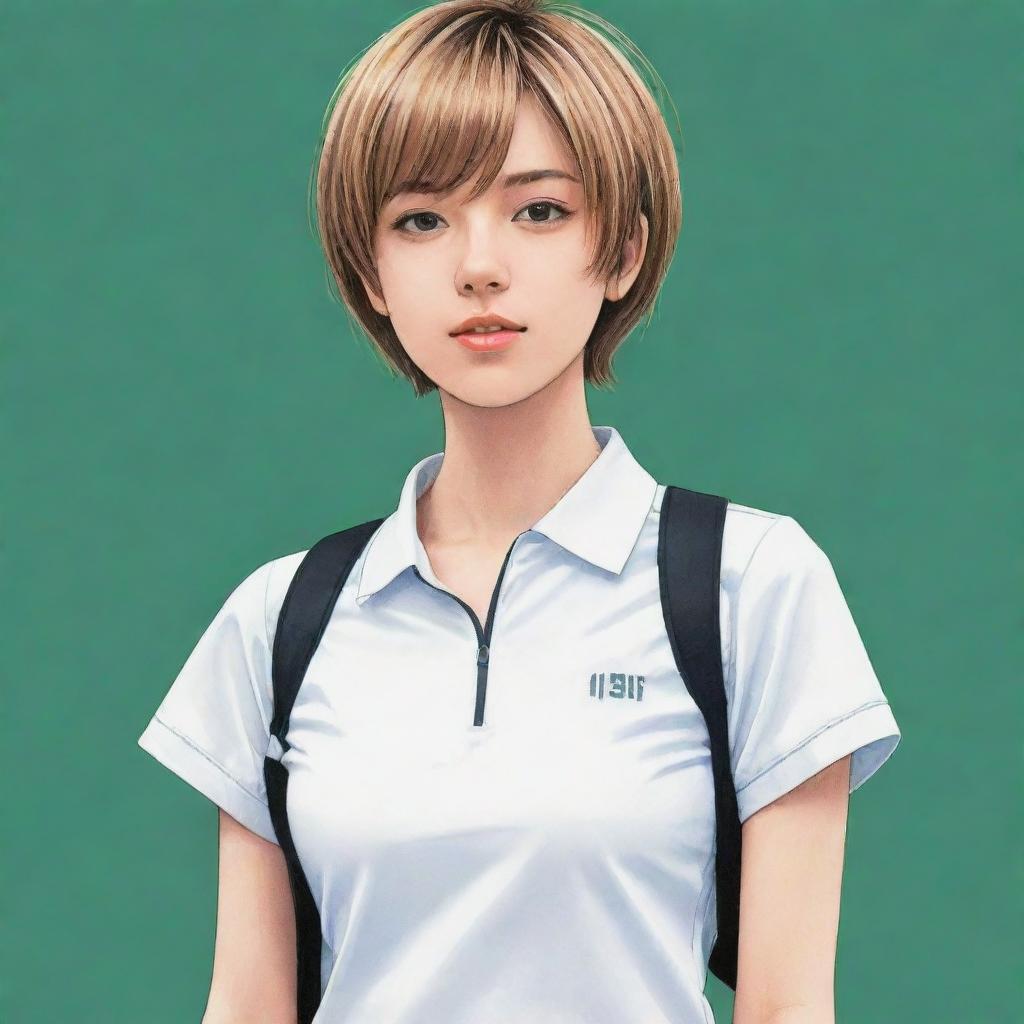 A Manga-style illustration of a girl with short hair, dressed in a tennis outfit