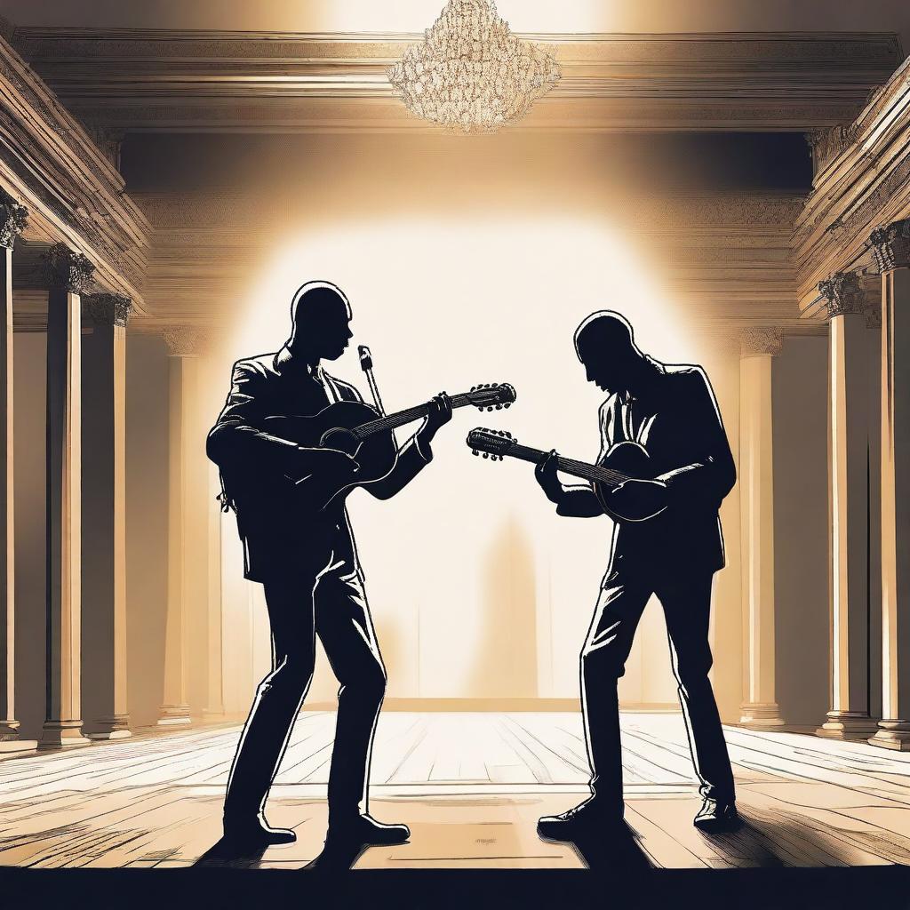 This high-quality digital art image encapsulates the story 'Competition in the Music World'