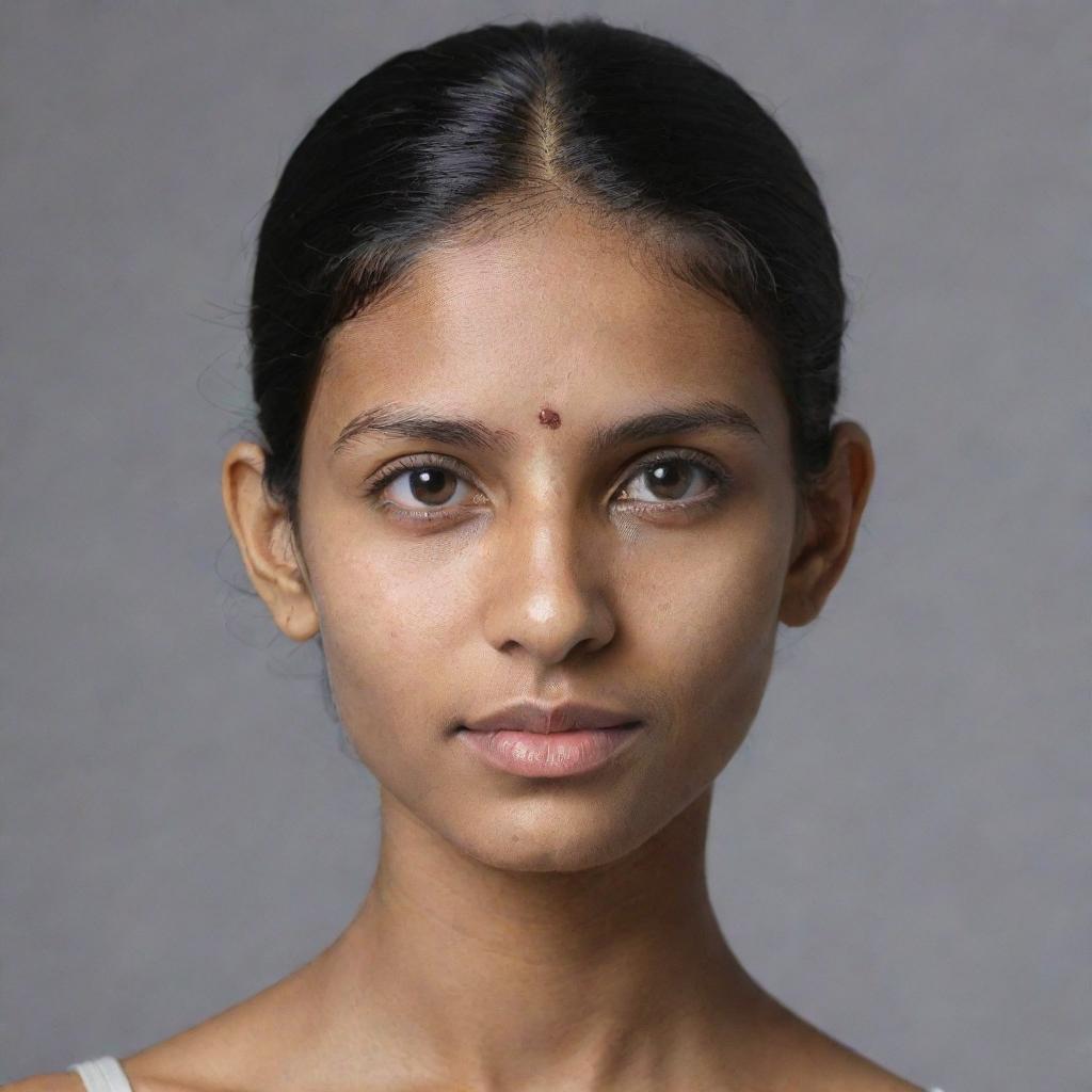 A very thin individual of Indian descent displaying delicate features.