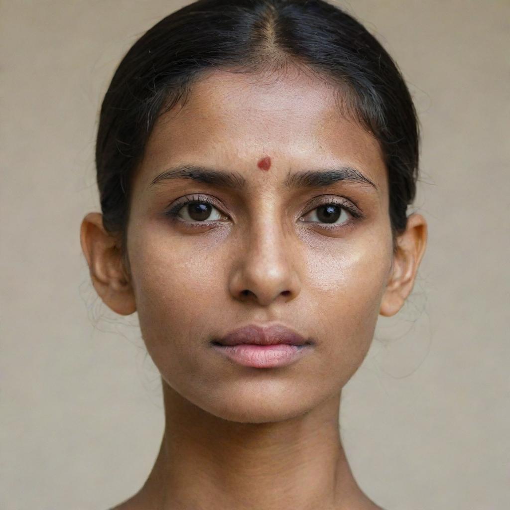 A very thin individual of Indian descent displaying delicate features.