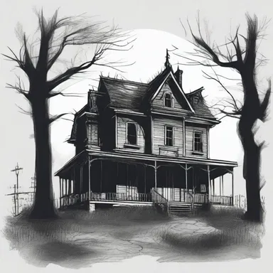 The illustrator sketched a rough drawing of the haunted house to set the eerie tone for the horror story.