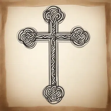 The monk made a rough drawing of a cross as a preliminary design for the religious artwork.