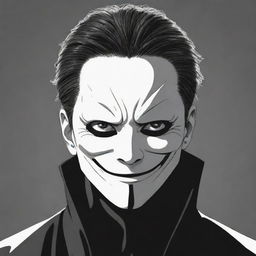 A Manga-style illustration of a sinister anime villain with one eye, wearing a chilling face mask 