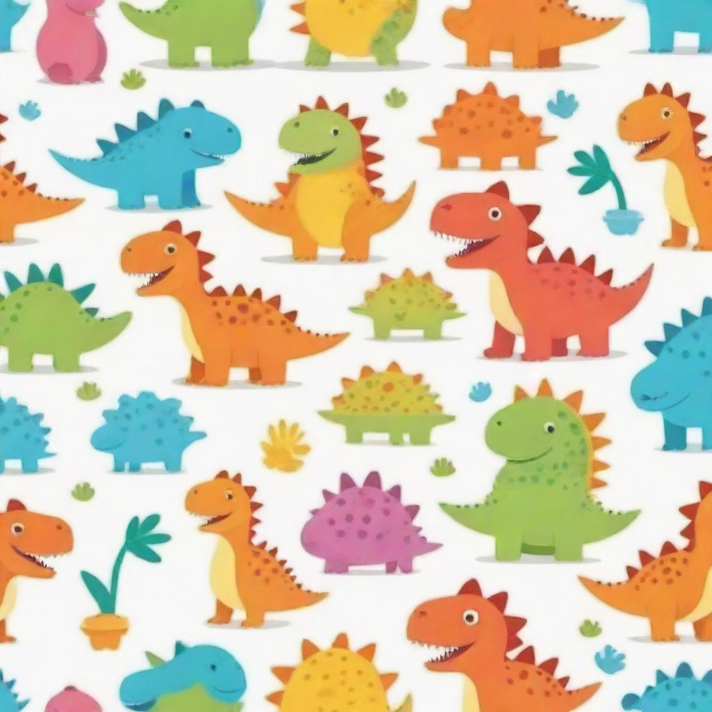 Cheerful and friendly dinosaur characters, displaying a playful atmosphere with colorful and inviting designs.