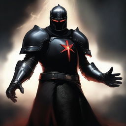This is a high-quality digital art piece depicting a knight Templar mage in black power armor