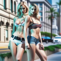 A high-resolution, photorealistic image of two captivating women