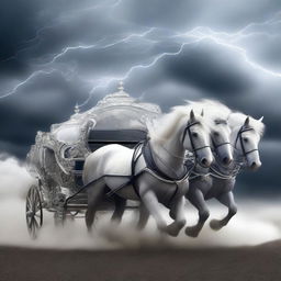 This digital art image portrays a storm-drawn carriage with silver highlights