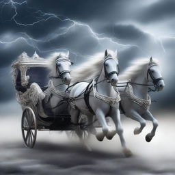 This digital art image portrays a storm-drawn carriage with silver highlights