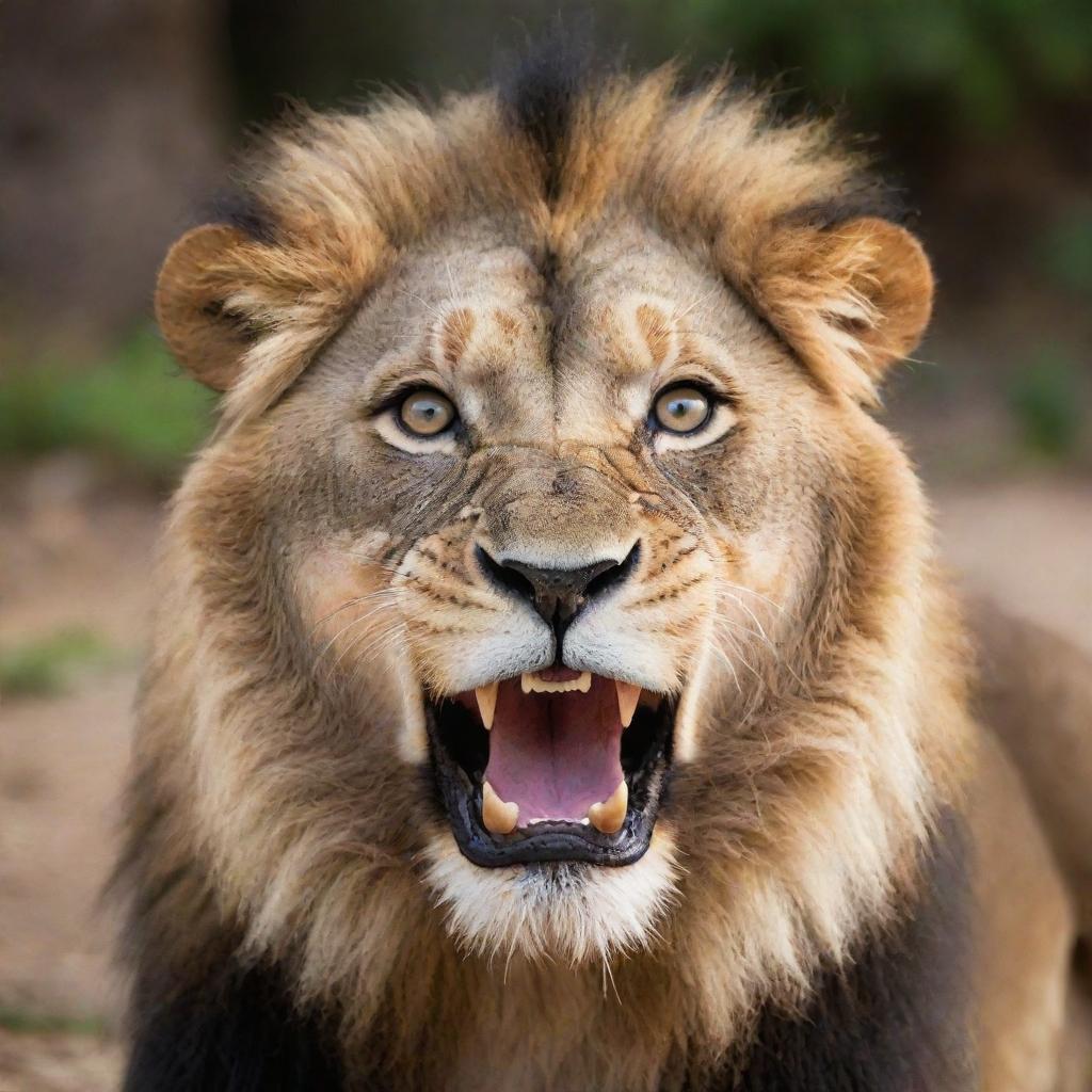 An astonished lion with wide eyes and dropped jaw, reacting to an unheard story its expressions filled with amazement and surprise.