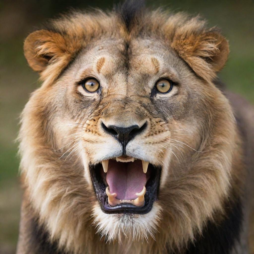 An astonished lion with wide eyes and dropped jaw, reacting to an unheard story its expressions filled with amazement and surprise.