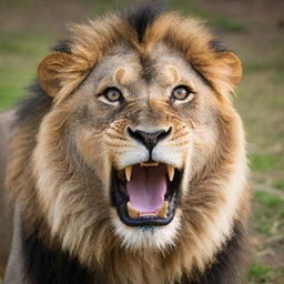 An astonished lion with wide eyes and dropped jaw, reacting to an unheard story its expressions filled with amazement and surprise.