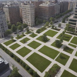 Transform the city landscape into a more geometrically squared design, emphasizing straight lines and perfect angles.