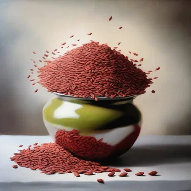 The artist creates a stunning still life painting featuring corakan seeds, emphasizing their unique texture and color.