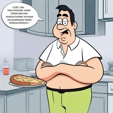 In the cartoon, the dyspeptic character always complains about stomach pain after eating.
