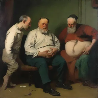 The dyspeptic in the painting appeared to be clutching their stomach in discomfort.