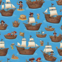 Friendly pirate characters engaging in adventures, complete with detailed pirate ships and intricate treasure maps.