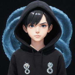 Anime-styled boy character donned in a black hoodie displaying a 'Rep T.V.' motif, gripping a snake that's formed entirely out of glistening ice.