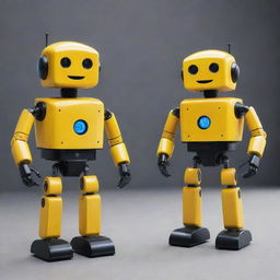 Delightful robots exhibiting inviting smiles and friendly demeanors.