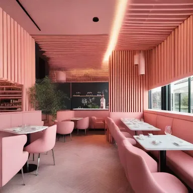 The design of this modern restaurant's interior was influenced by the gustation theme, incorporating elements that evoke the sensations of sweet, sour, bitter, and salty.