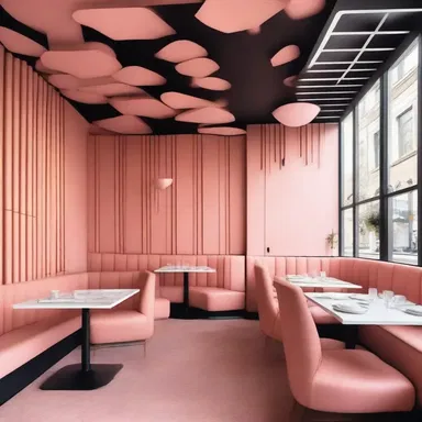The design of this modern restaurant's interior was influenced by the gustation theme, incorporating elements that evoke the sensations of sweet, sour, bitter, and salty.