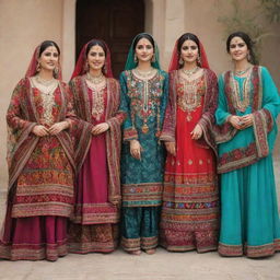 People dressed in traditional Sindhi attire, showcasing vibrant colors and intricate embroidery.