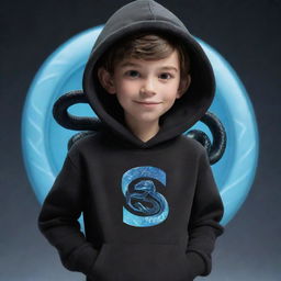 Disney-style animated boy character dressed in a black hoodie bearing a 'Rep T.V.' logo, gently grasping a sinuous snake constructed entirely from ice.