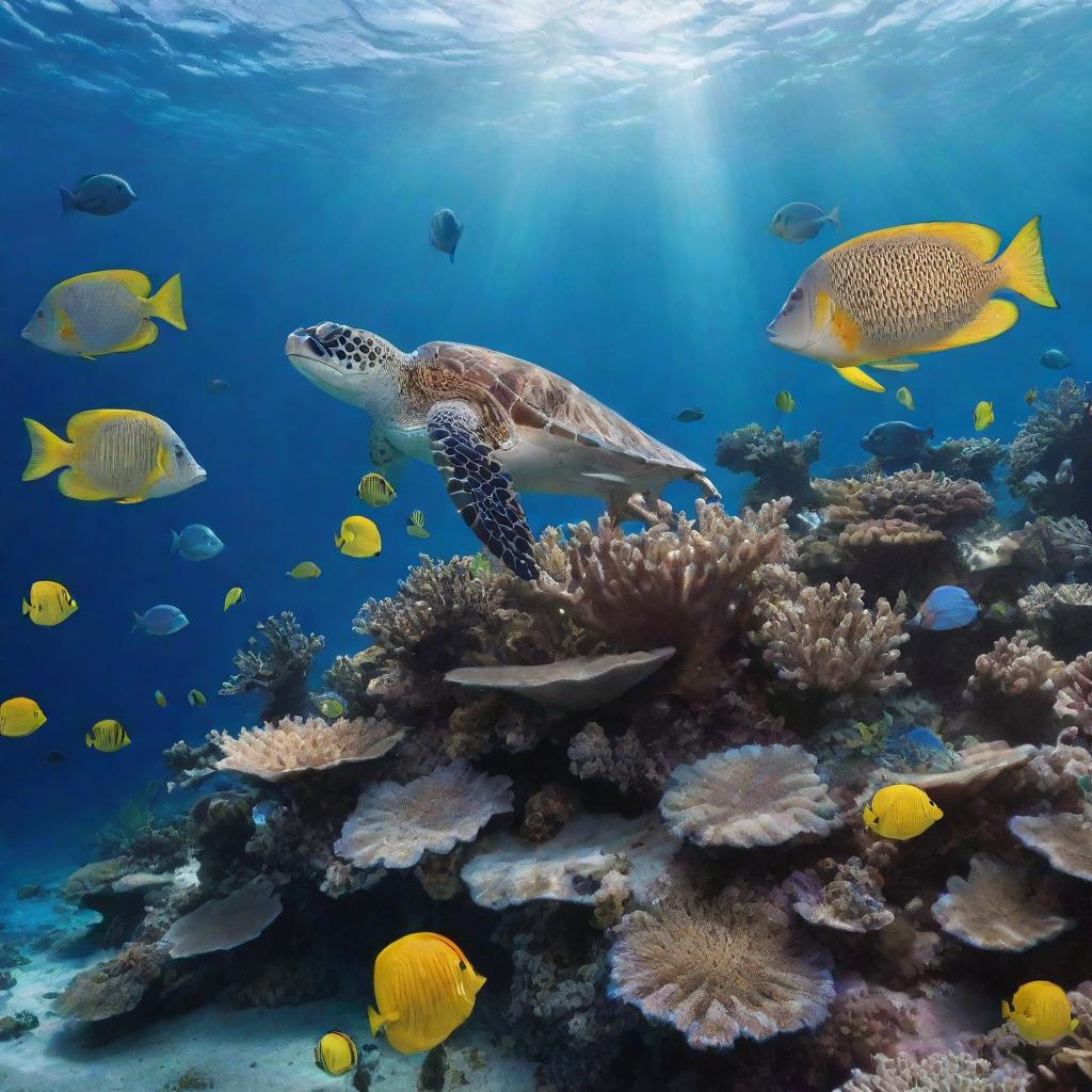 A vibrant underwater world showcasing friendly sea creatures and magnificent ocean scenes.