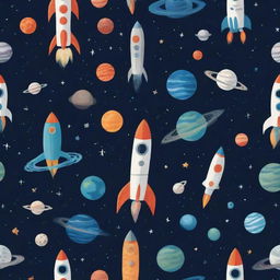 An outer space theme featuring sleek rockets, diverse planets, and adventurous astronauts amid the vast cosmos.