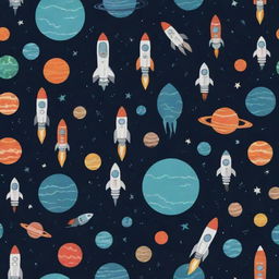 An outer space theme featuring sleek rockets, diverse planets, and adventurous astronauts amid the vast cosmos.