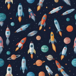 An outer space theme featuring sleek rockets, diverse planets, and adventurous astronauts amid the vast cosmos.