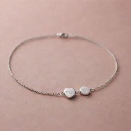 A delicate bracelet imprinted with the word 'mom' and a heart symbol, glistening under soft lighting.