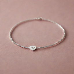 A delicate bracelet imprinted with the word 'mom' and a heart symbol, glistening under soft lighting.