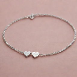 A delicate bracelet imprinted with the word 'mom' and a heart symbol, glistening under soft lighting.