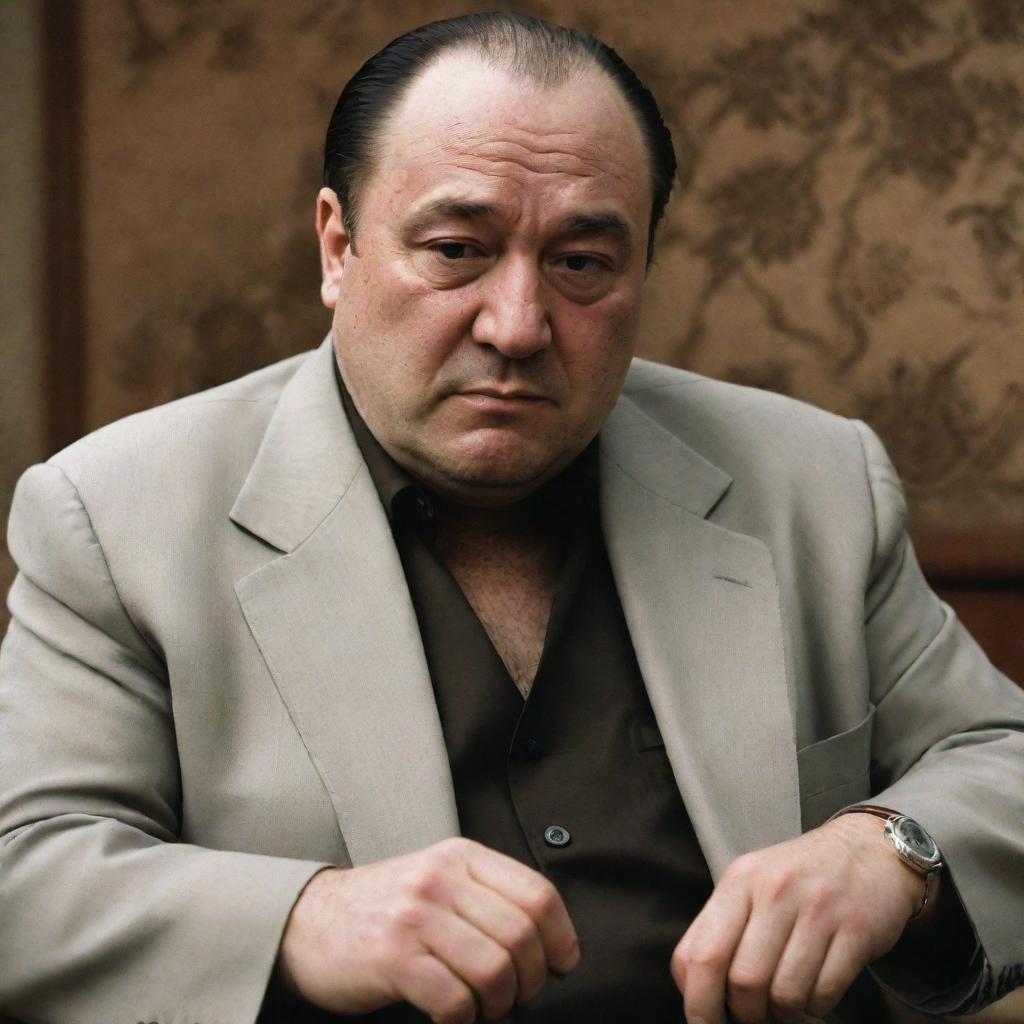 Adapt the image of Tony Soprano to reflect Mongolian characteristics, integrating Mongolian cultural elements and styles, yet preserving his definitive persona.