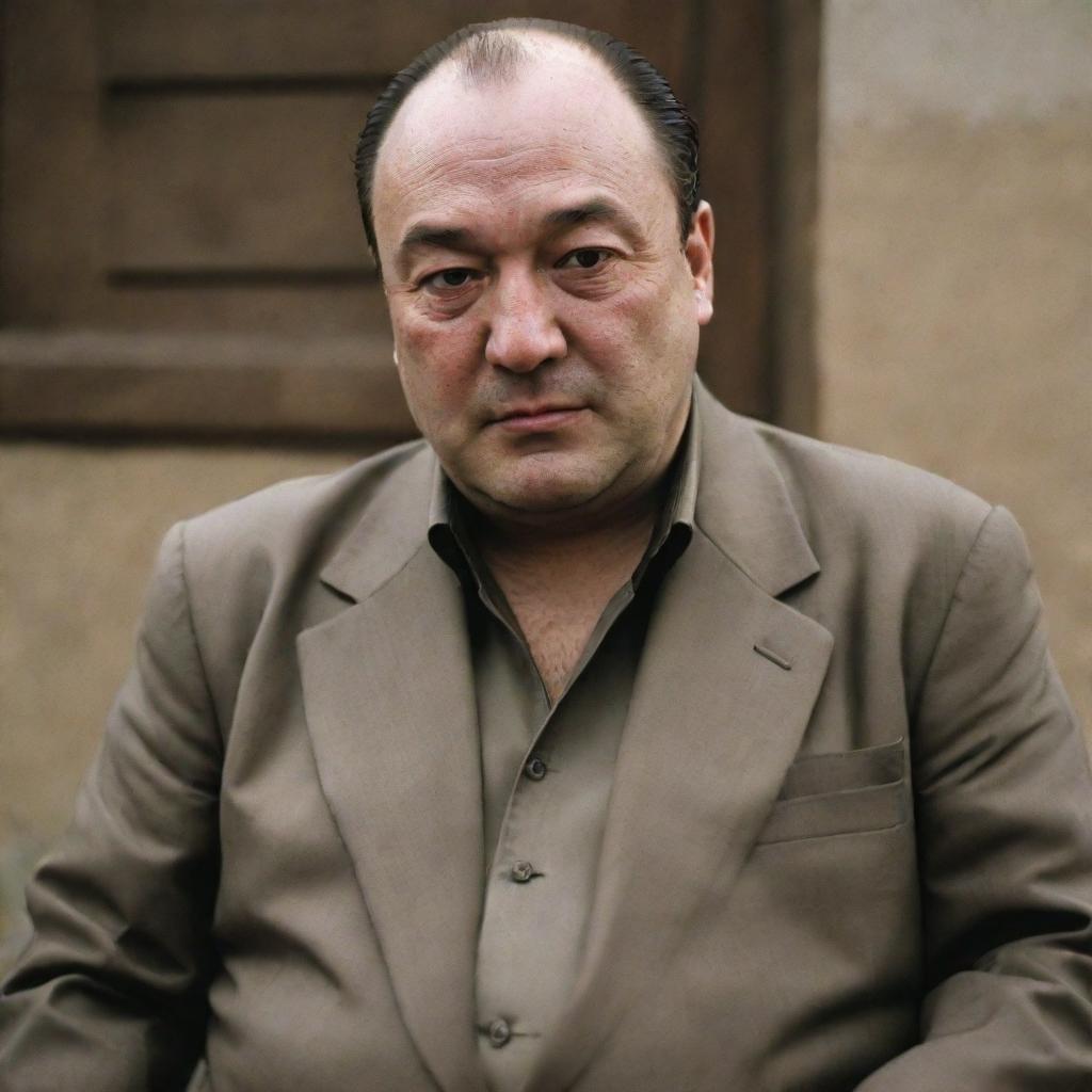 Adapt the image of Tony Soprano to reflect Mongolian characteristics, integrating Mongolian cultural elements and styles, yet preserving his definitive persona.