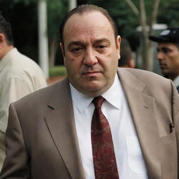 Modify the image of Tony Soprano to exude Puerto Rican features, blending in Puerto Rican cultural elements and style while still encapsulating his distinct persona.