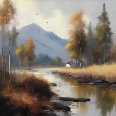The artist used a semi-dry brush technique to create texture and depth in the painting.