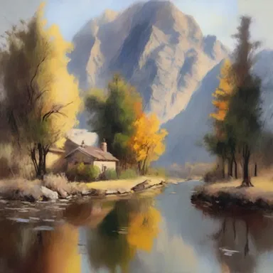 The artist used a semi-dry brush technique to create texture and depth in the painting.