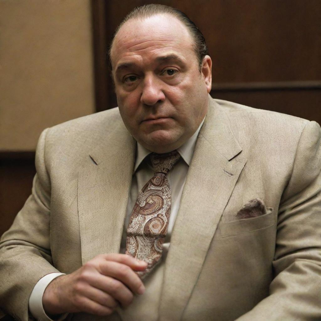 Alter the image of Tony Soprano to mirror African racial characteristics, incorporating elements of traditional African culture and style while upholding his enduring persona.