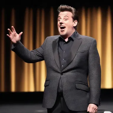 The comedian performs a hilarious routine within a short time frame, leaving the audience in stitches.