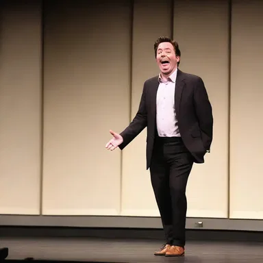 The comedian performs a hilarious routine within a short time frame, leaving the audience in stitches.
