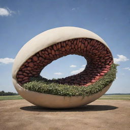 Create an image of a large, theoretical bean, focusing on its size, texture, and surreal nature by imagining its form and attributes beyond conventional norms.