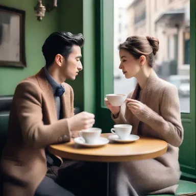The couple sat in a cozy café, sipping tea from delicate saucers and stealing glances at each other.