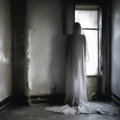 As the ghostly figure emerged from the darkness, its tattered balbriggan gown rustled with an eerie whisper.