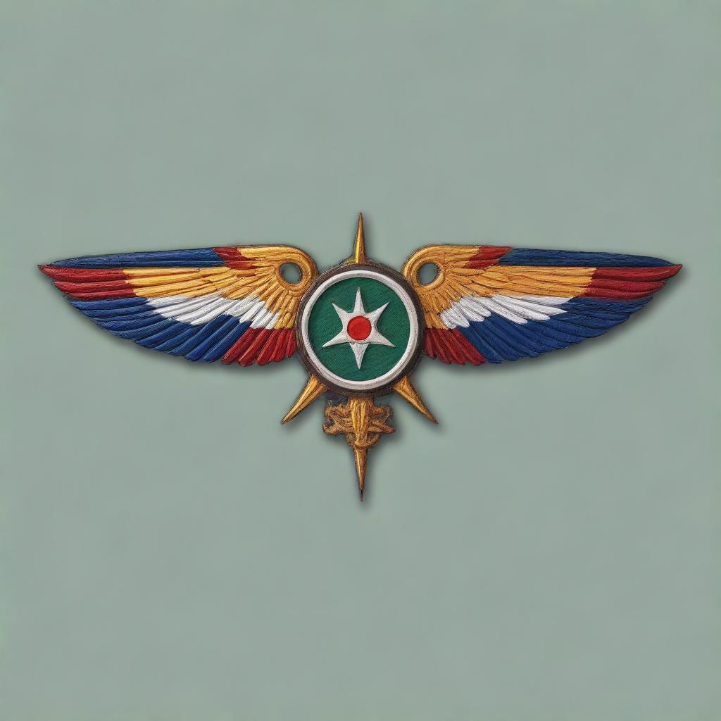 Generate a detailed and accurate rendition of the Nepalese Army Aviation Rotor Wing logo, capturing fine details in the lines, coloring, and overall structure. Make it vibrant and visually impactful.