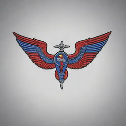 Generate a detailed and accurate rendition of the Nepalese Army Aviation Rotor Wing logo, capturing fine details in the lines, coloring, and overall structure. Make it vibrant and visually impactful.