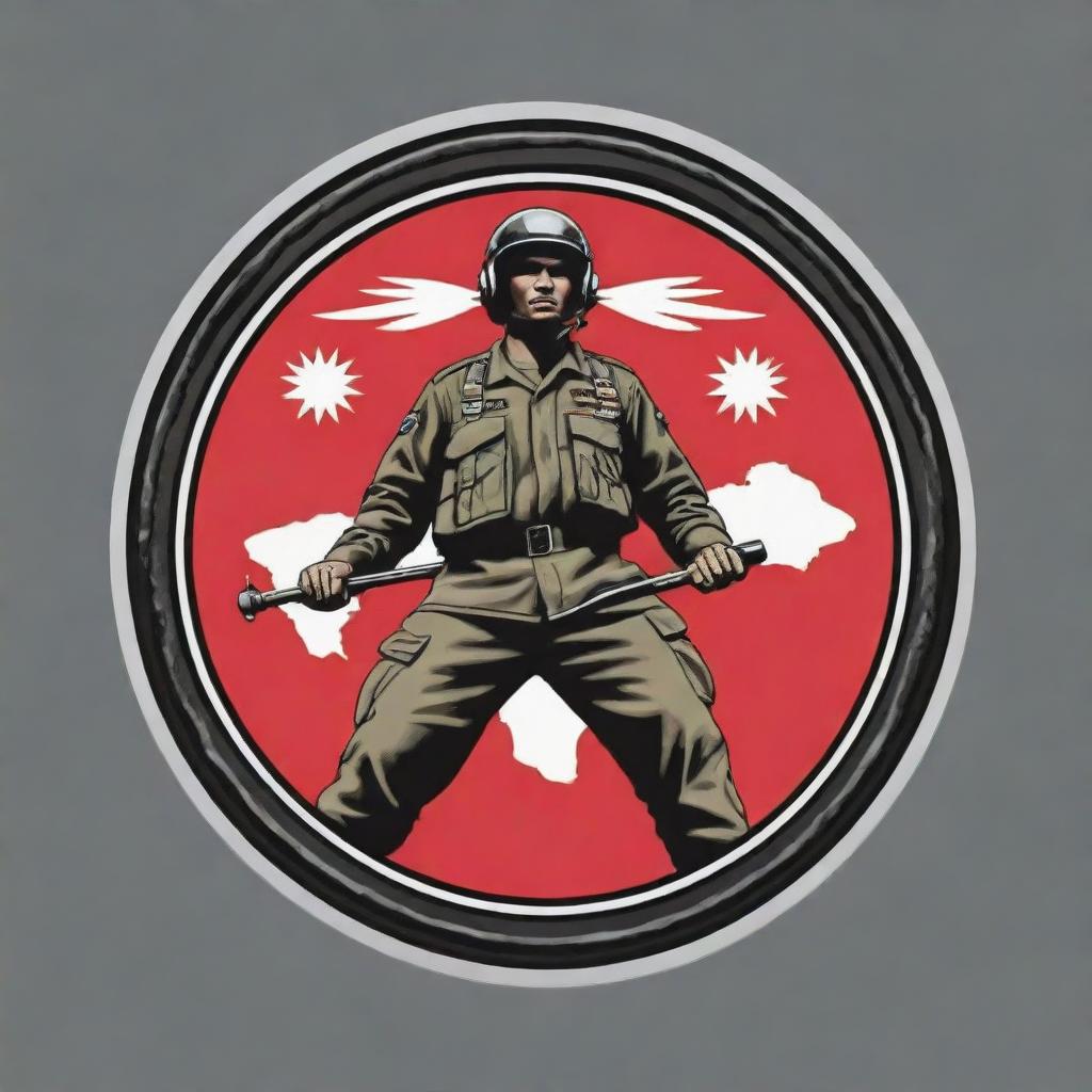 A striking, detailed logo representing a Nepal Army helicopter pilot. The logo should include symbols related to Nepal, army helicopters, and piloting.