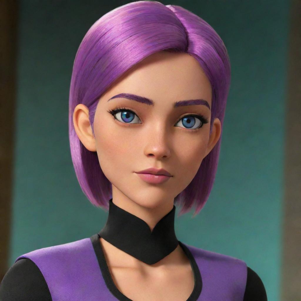 Detailed image of Circe from Generator Rex, a teenage girl with pink hair, wearing her usual outfit with her distinguishing features such as her cat-eye makeup and purple-markings under her eyes.