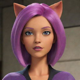 Detailed image of Circe from Generator Rex, a teenage girl with pink hair, wearing her usual outfit with her distinguishing features such as her cat-eye makeup and purple-markings under her eyes.